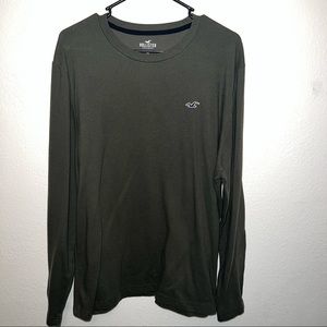 Holister large mens ribbed long-sleeve shirt in army/dark green